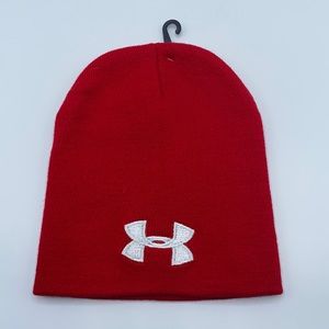 Red Embroidered Under Armour Beanie Non-Ribbed NEW!